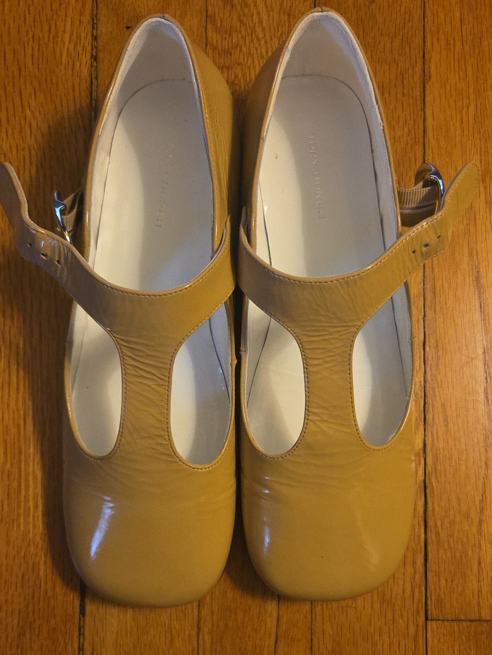 NIB Tory Burch Violet T Strap Mary Jane Flats In Cornsilk